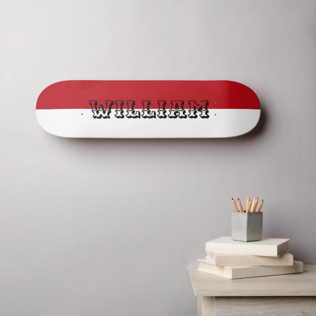 modern white and red personalized name skateboard (Wall Art (Horz))