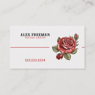 Modern White and Red Rose Tattoo Studio Business Card