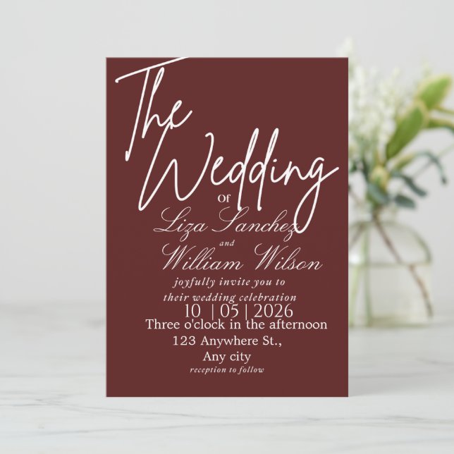 Modern White and red Simple Wedding  Invitation (Standing Front)