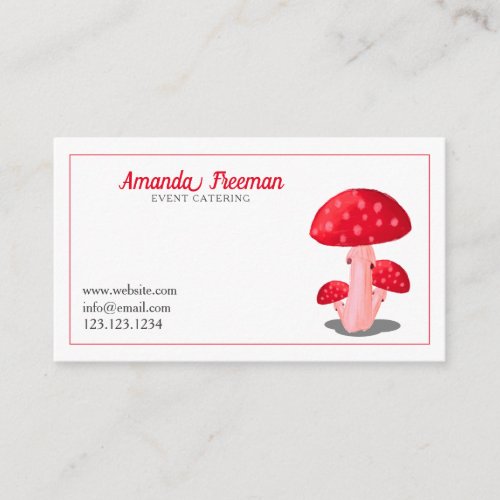 Modern White and Red Toadstool Mushroom Cooking Business Card