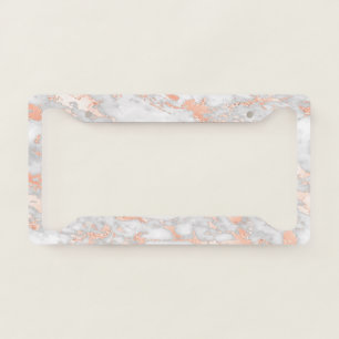 Modern White and Rose Gold Marble Pattern License Plate Frame
