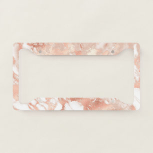 Modern White and Rose Gold Marble Pattern License Plate Frame