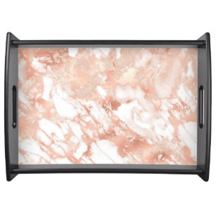 Modern White and Rose Gold Marble Pattern Serving Tray