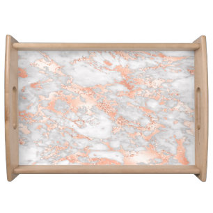 Modern White and Rose Gold Marble Pattern Serving Tray