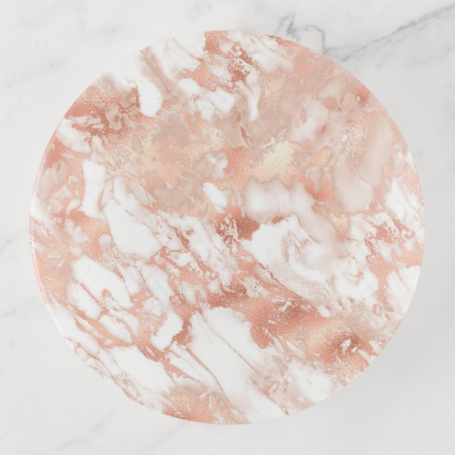 Modern White and Rose Gold Marble Pattern Trinket Tray (Front)