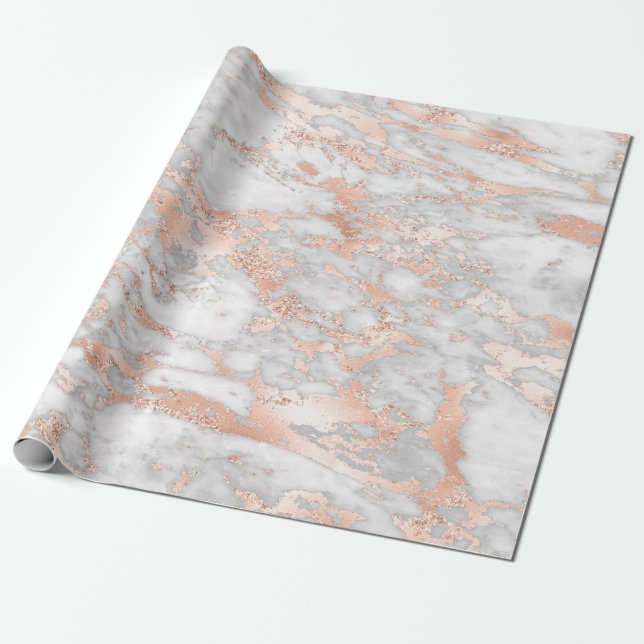 Modern White and Rose Gold Marble Pattern Wrapping Paper (Unrolled)