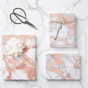 Modern White and Rose Gold Marble Patterns Wrapping Paper Sheets