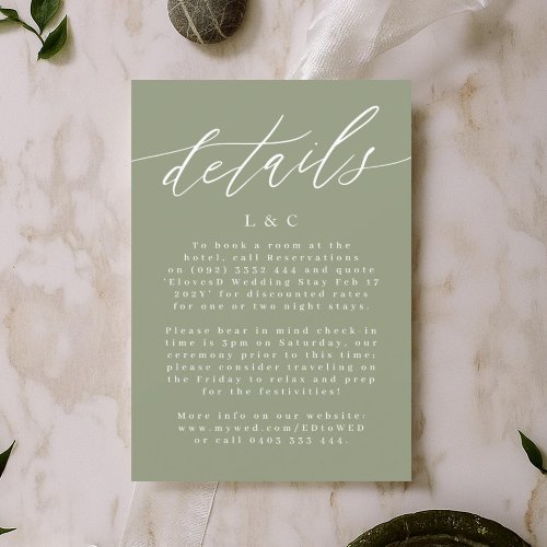 Modern White and Sage Green Simple Enclosure Card