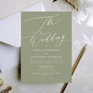 Modern White and Sage Green Simple Wedding Invitation