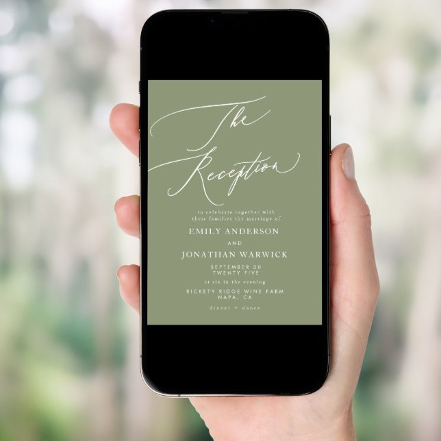 Modern White and Sage Green Wedding Reception Invitation (Front Digital)