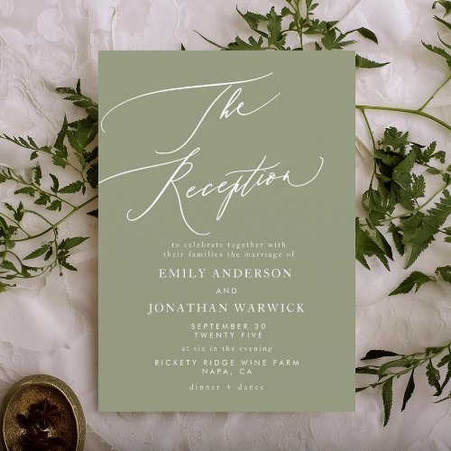 Modern White and Sage Green Wedding Reception Invitation
