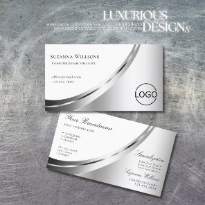 Modern White and Silver Decor with Logo Noble Business Card