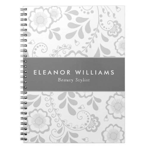 Modern White and Silver Floral Pattern Notebook