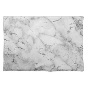 Modern White and Silver Glitter Marble Pattern Cloth Placemat