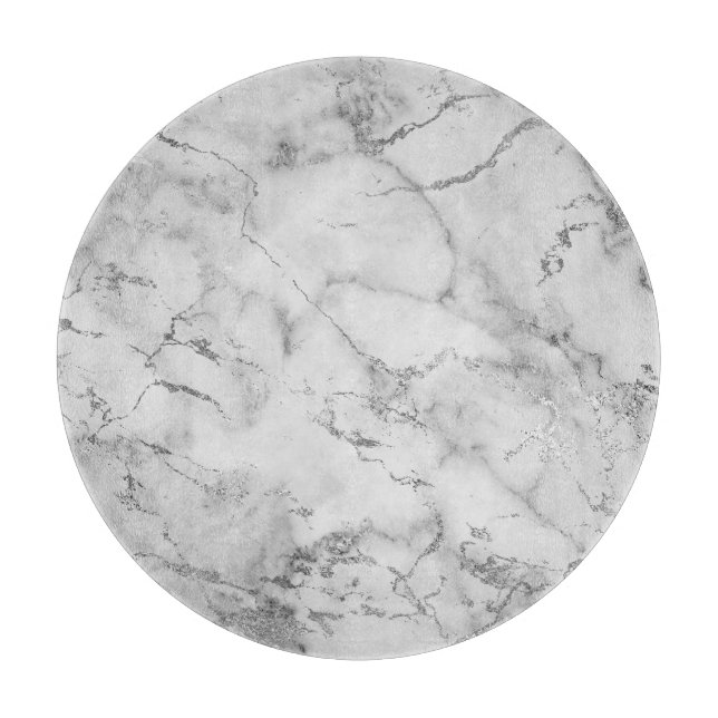 Modern White and Silver Glitter Marble Pattern Cutting Board (Front)
