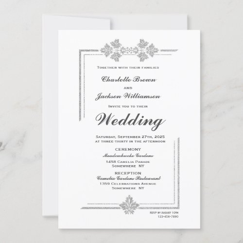 Modern White and Silver Glitter Wedding Invitation