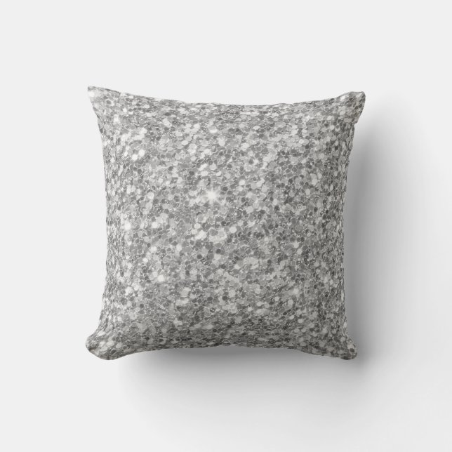 Modern white And Silver Gray Glitter Pattern Throw Pillow (Front)