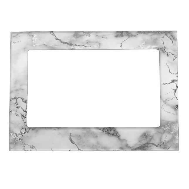 Modern White and Silver Marble Pattern Magnetic Frame (Front)