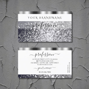 Modern White and Silver Sparkling Glitter Shimmery Business Card