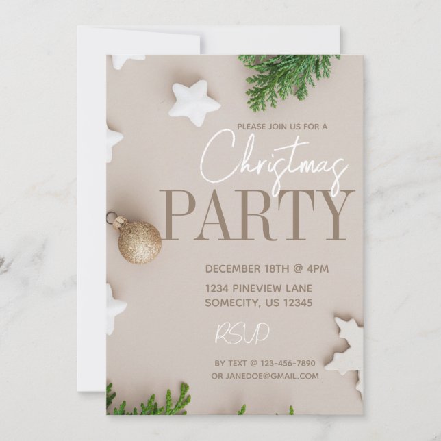 Modern White and Tan Neutral Christmas Party  Invitation (Front)