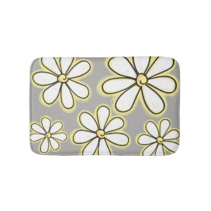 Modern White And Yellow Chalk Daisies On Gray Bath Mat