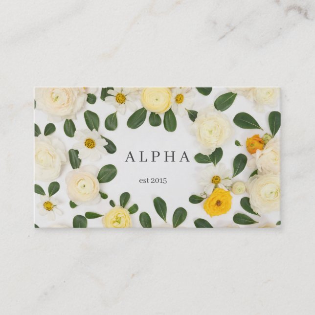 Modern white and yellow flower Design Business Card (Front)