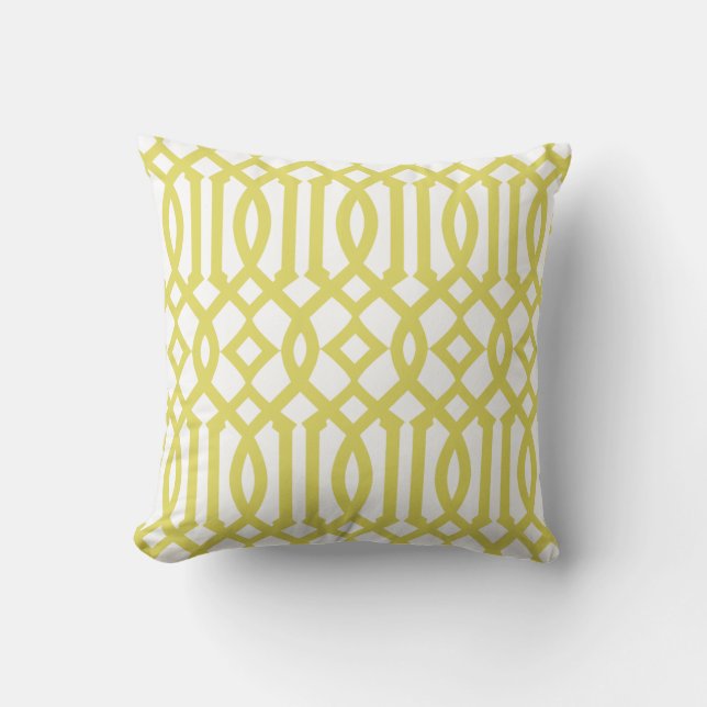 Modern White and Yellow Trellis Pattern Throw Pillow (Front)