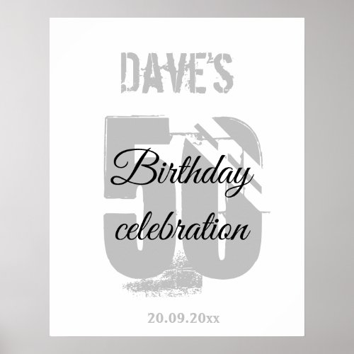 Modern White Any Age 50 Birthday Welcome Backdrop Poster