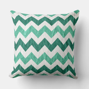 Modern White Aqua Chevron Leather Throw Pillow