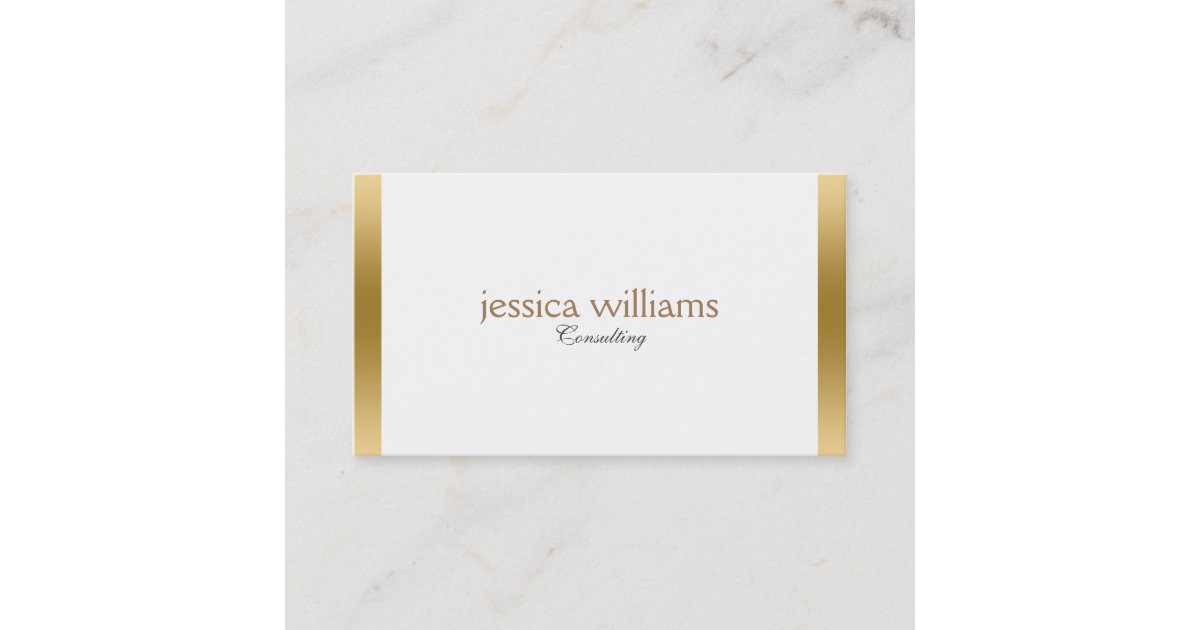 Modern White Background Gold Border Business Card Zazzle