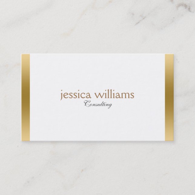 Modern White Background Gold Border Business Card (Front)
