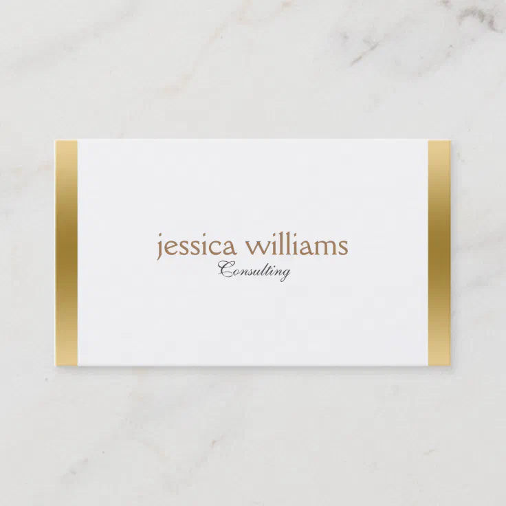 Modern White Background Gold Border Business Card Zazzle
