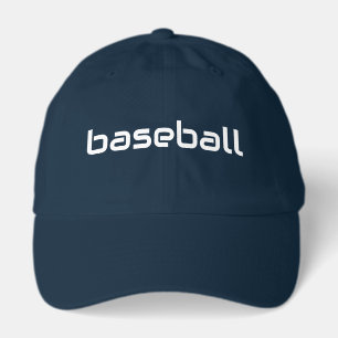 Modern White BASEBALL Text Navy Blue Background Hat