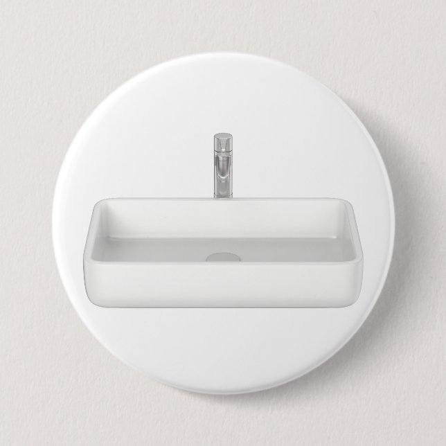 Modern white bathroom sink with faucet button (Front)