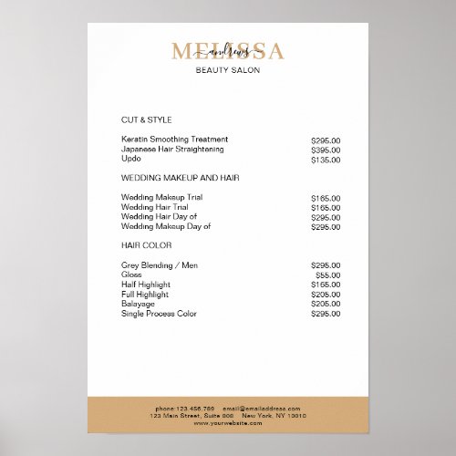 Modern White Beige Brown Price List Poster