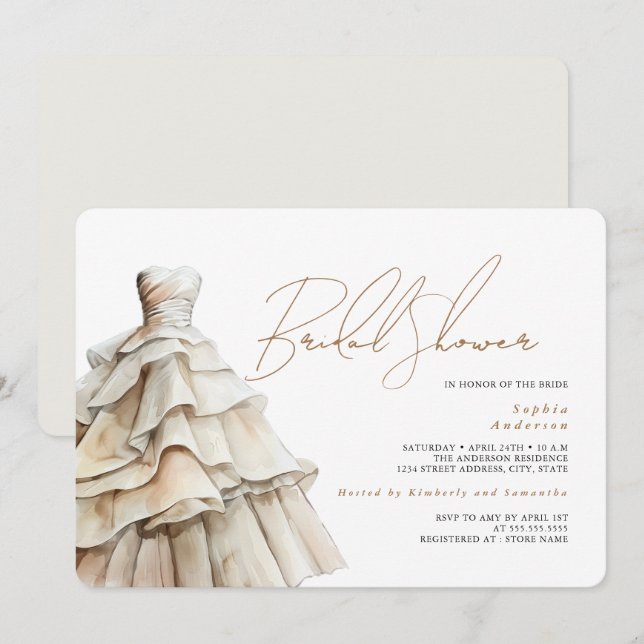 Modern White Beige Wedding Dress Bridal Shower Invitation (Front/Back)
