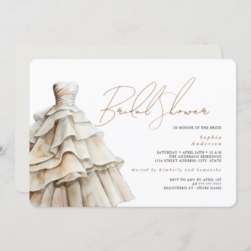 Modern White Beige Wedding Dress Bridal Shower Invitation