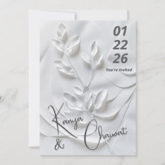 Modern White & Beige Wedding Invitation – Botanica