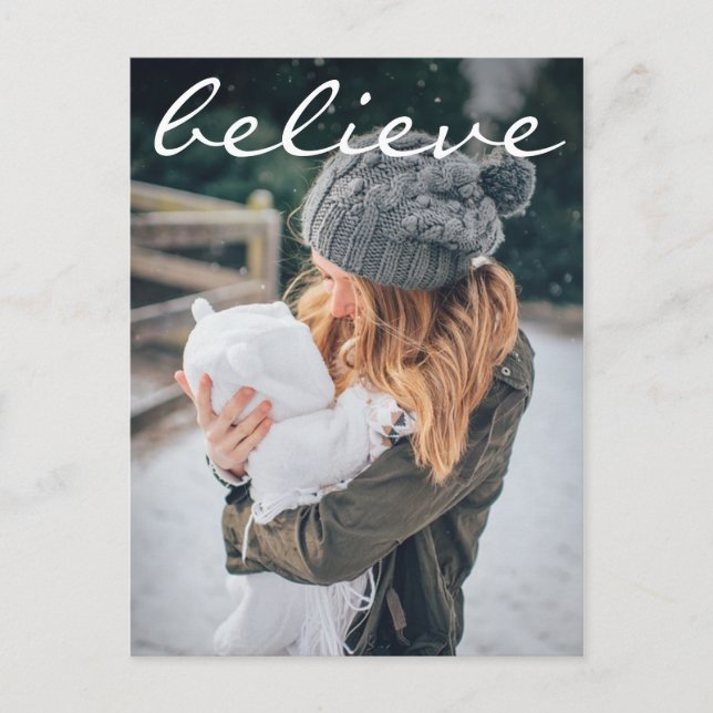 Modern White Believe Typography Photo Holiday (Front)