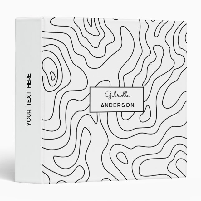 Modern White & Black Abstract Topography Lines  3 Ring Binder (Front/Spine)