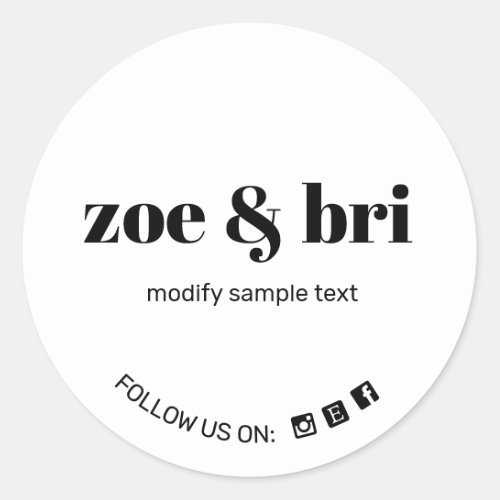 Modern White Black  Add Your Logo Social Media Classic Round Sticker