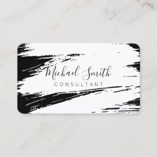Modern White Black Brush Stroke Paint Business Card