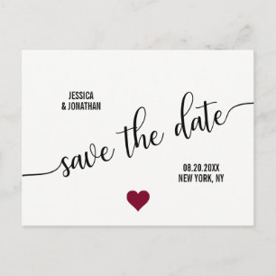 Modern White Black BURGUNDY Wedding SAVE THE DATE Announcement Postcard