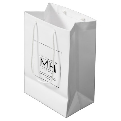 Modern White  Black Business Professional Medium Gift Bag