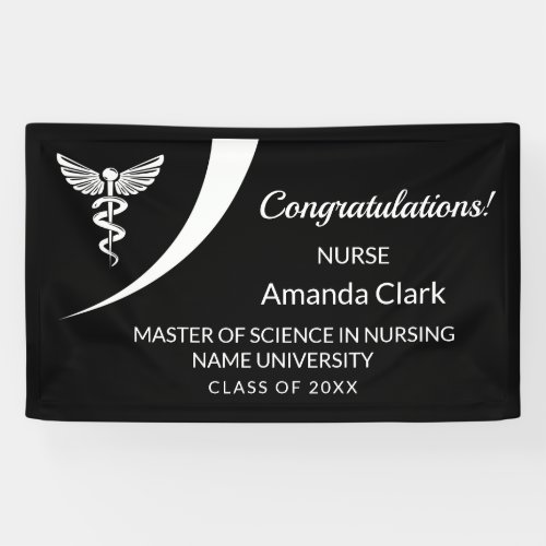 Modern White  Black Caduceus Nursing Graduation Banner