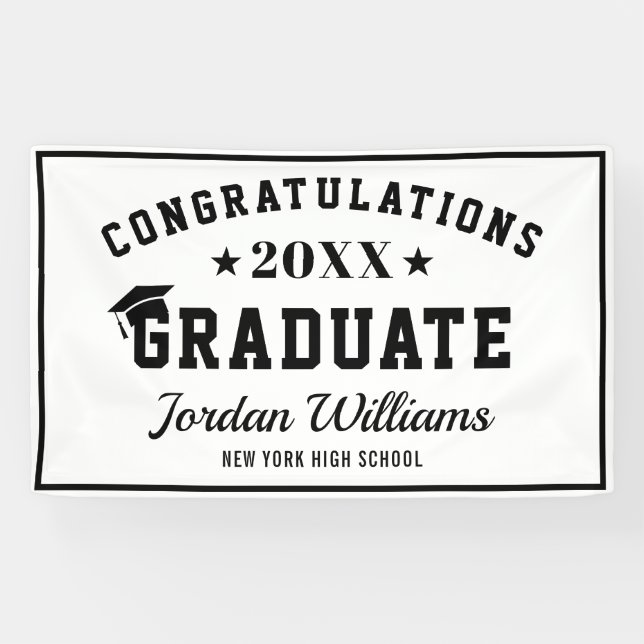 Modern White Black Class of 2026 Graduation Party Banner (Horizontal)
