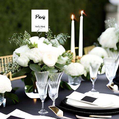 Modern White Black Custom Wedding Table Name Table Number