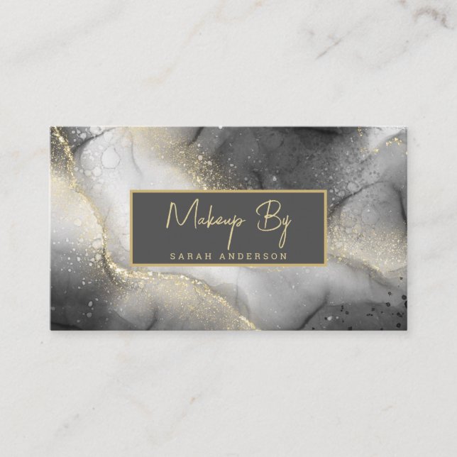 Modern White Black Gold Glitter Business Card (Front)