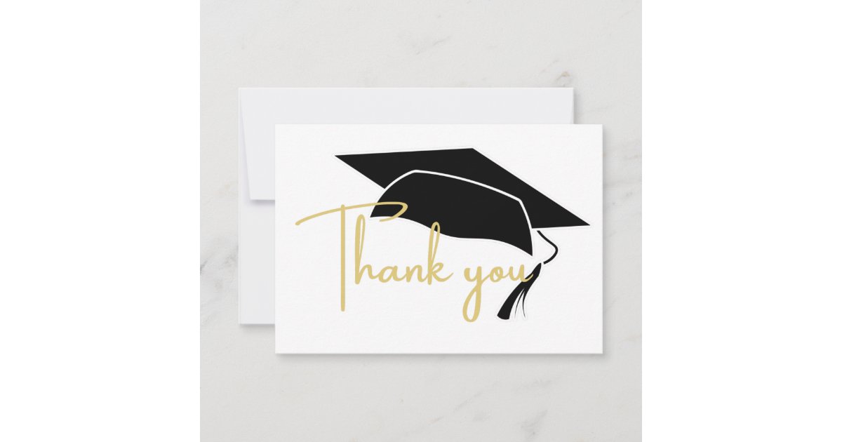 Modern White Black Gold graduation Thank You Card | Zazzle