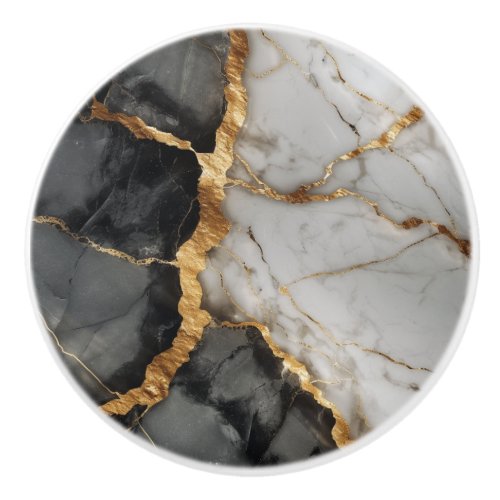 Modern White Black Gold Marble Ceramic Knob